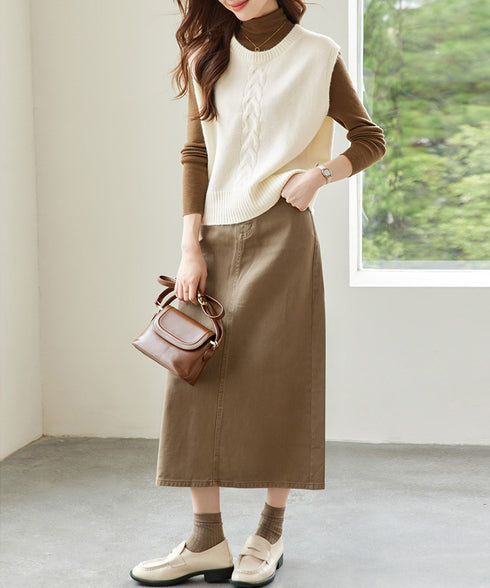 ケーブル編み ニットベスト バックボタン ニットジレ レディース ノースリーブ ニットトップス 大人 重ね着 ベストセーター カジュアル レイヤードベスト お洒落 24TPS-054